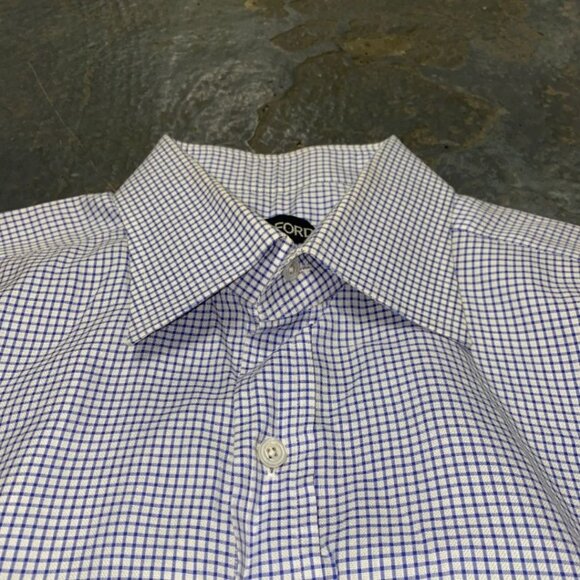 TOM FORD Light Blue White Cotton Micro Gingham Button Up Shirt - Picture 3 of 9